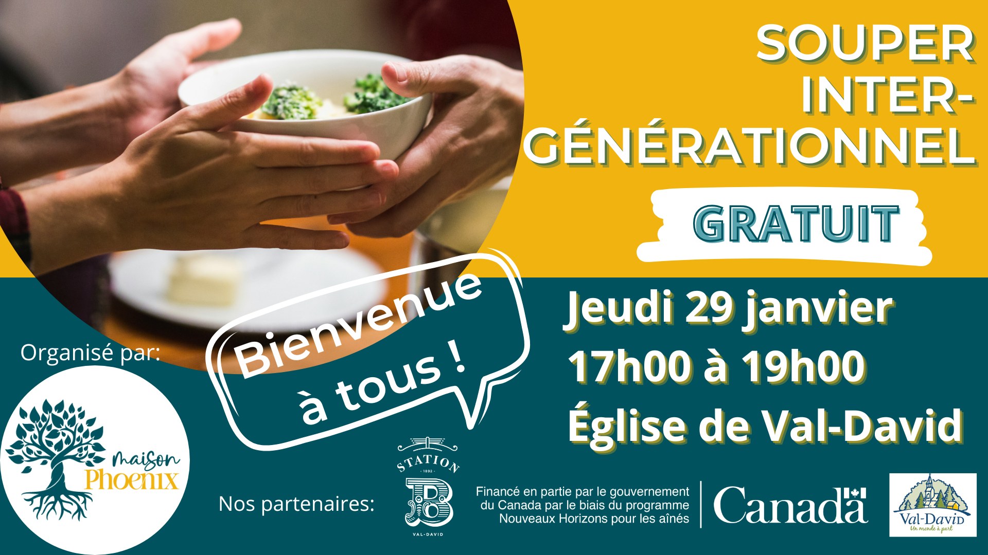 Dernier souper de la série des soupers intergénérationnels financés par le programme Nouveaux horizons pour les aînés le 29 janvier