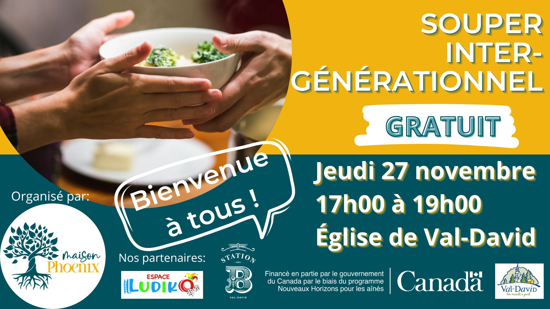 Notre souper intergénérationnel de novembre aura lieu le 27 : venez nombreux!